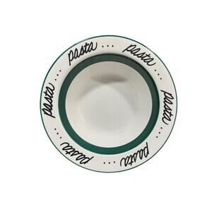Pier 1 Deep Pasta Serving Bowl White with Green Accent